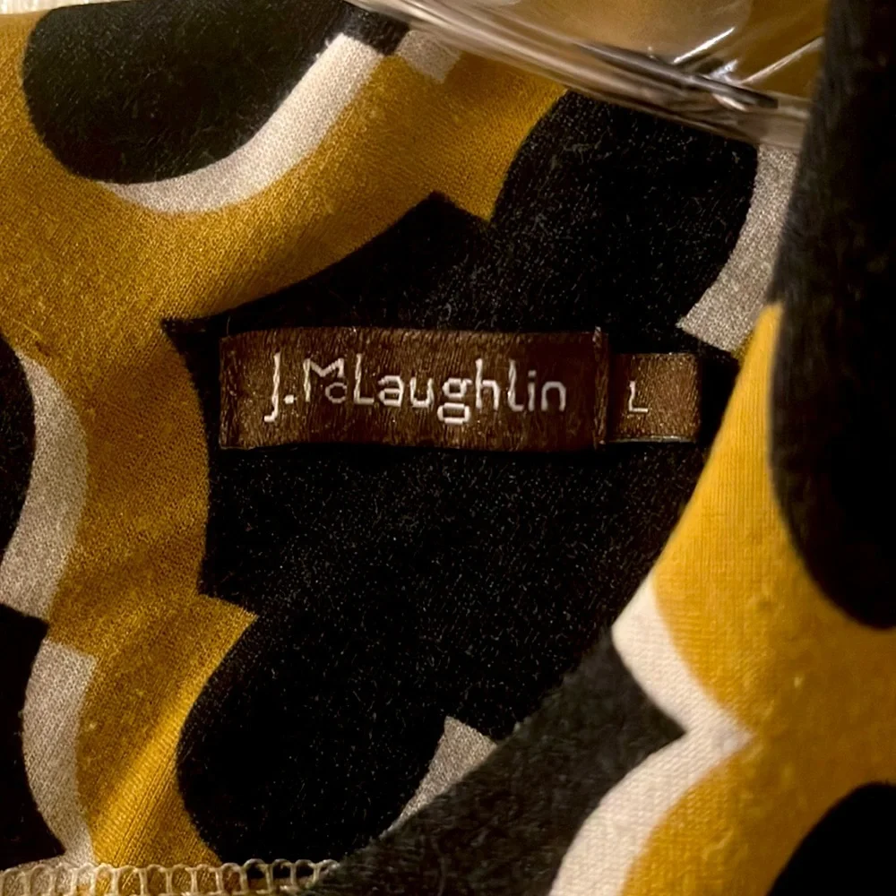 J. McLaughlin dress dimensional keyhole black and gold pattern, size large - Picture 4 of 4